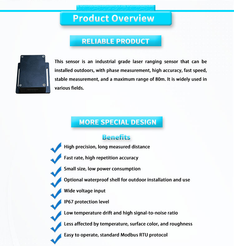 Single Point Laser Ranging Sensor UBJG-08Y 0.05-80m Range 1mm Resolution RS485 Interface
