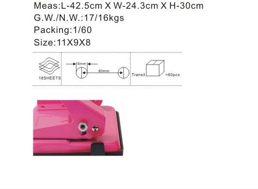Hot Sale Rubber Basin 6mm Hole 18 Sheets Paper Capacity 2 Holes Paper Punch