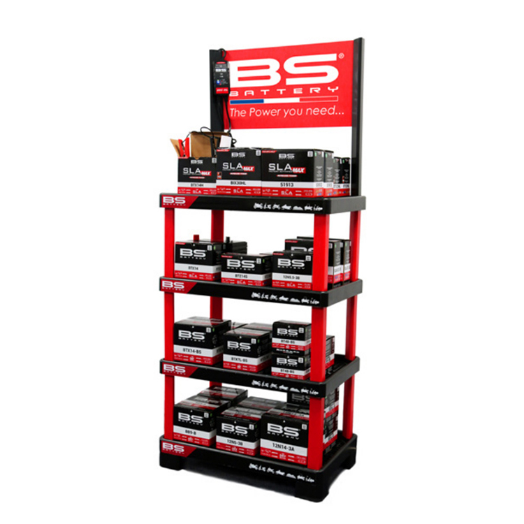 4 Tier Car Battery Display Rack Metal Lithium Battery Rack Display For Retail Store