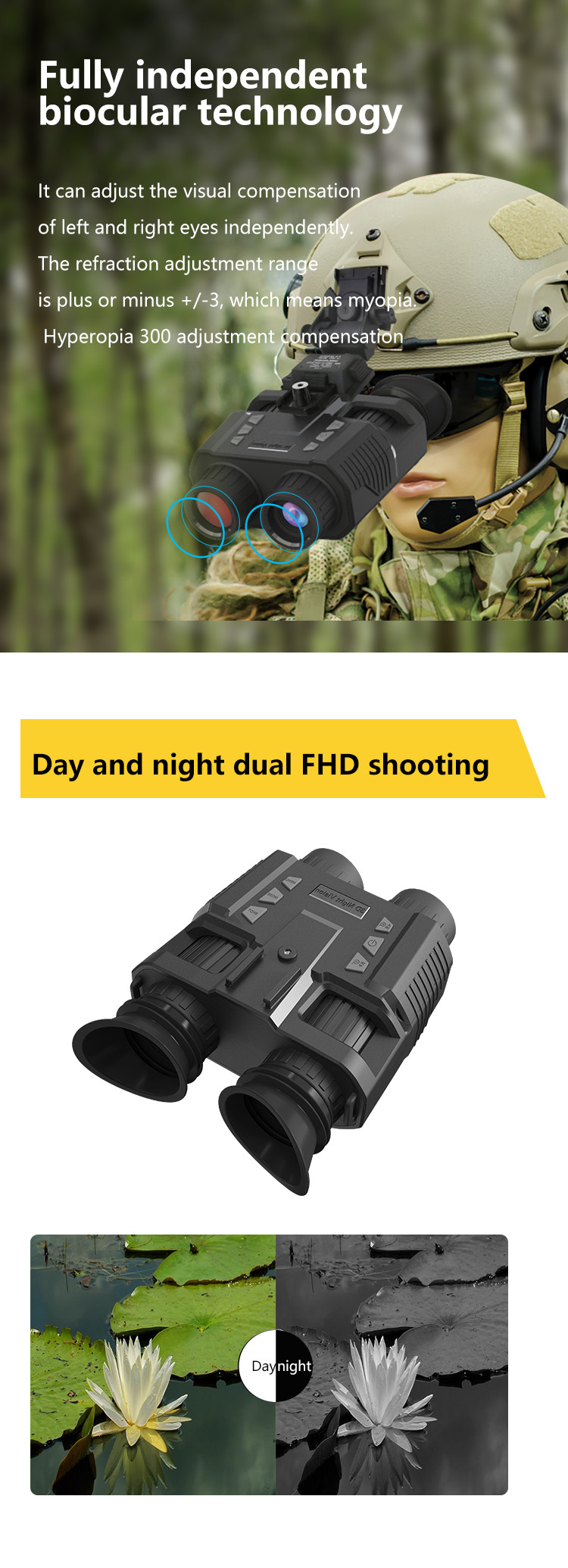 Binocular Infrared Night Vision Camera Naked Eye 3D Viewing Scope For Wildlife