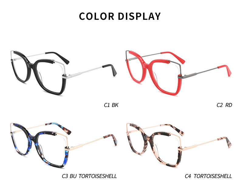 Unique Cat Eye Metal And Acetate Glasses Flexible With Clear Lenses