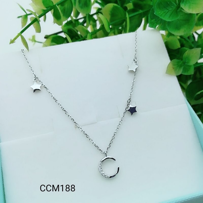 925 Sterling Silver Star Moon CZ Charm Choker collarbone chain necklace CCM188