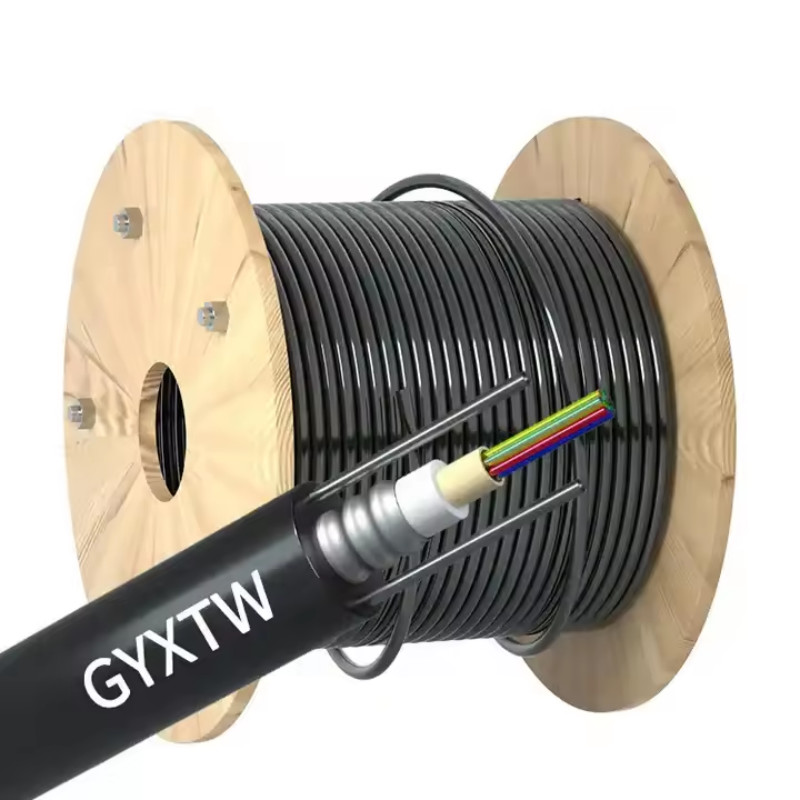Aerial Fiber Optic Cable GYXTW 4-24 Core Single Mode G652D 8.0mm Cable OD For Overhead Laying With 1MM Steel Wire Strength