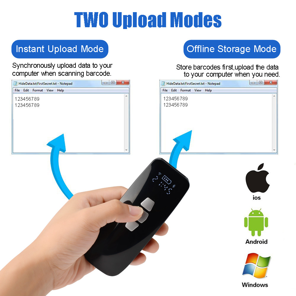 Bluetooth 1D Mini Barcode Scanner Portable For IPad IPhone PC Windows Android IOS
