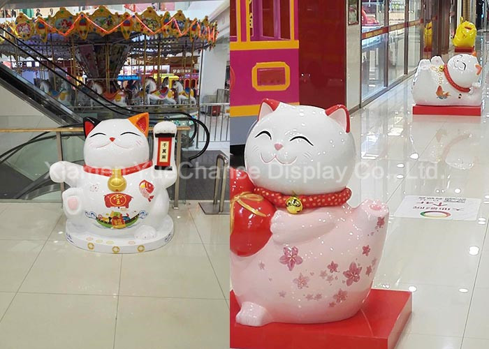 White Color Shopping Centre Decorations Self Standing Fiberglass Fortune Cat Statues