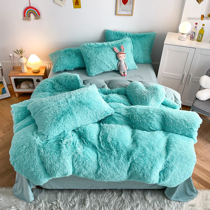 Plush Shaggy Velvet Fluffy Bed Duvet Covers Set in Multi Color Custom Luxury Designs