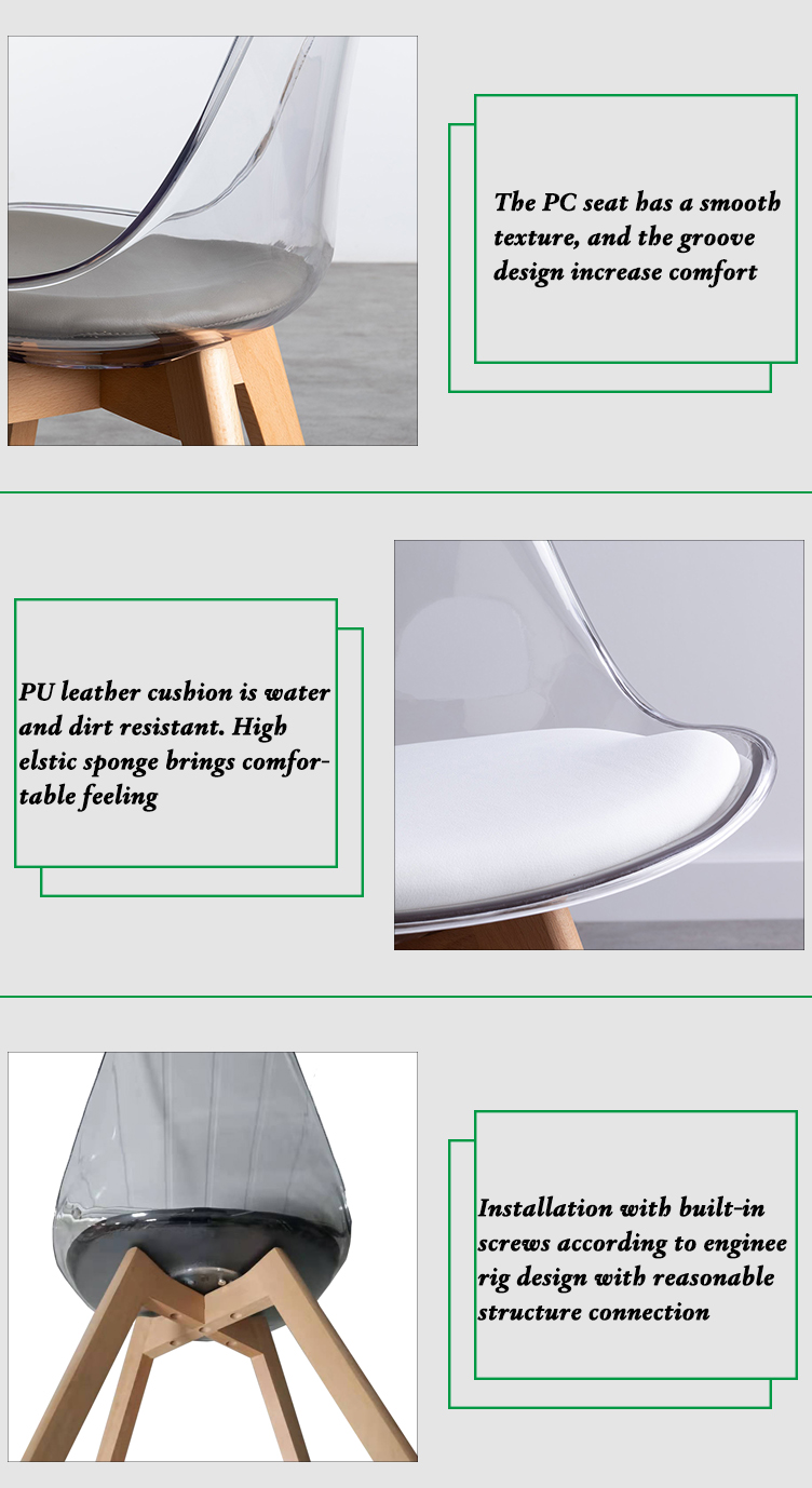Nordic PC Transparent Acrylic White Plastic Kitchen Chairs For Cafe