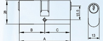 Small Single Oval Profile Cylinder Lock With Iron Three Keys Brass Body