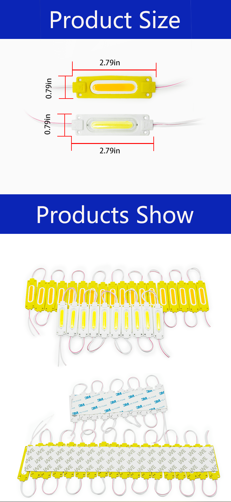 High Bright Yellow White Waterproof Decorative COB LED Module 12V 24V