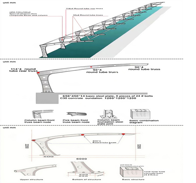 Membrane fabric Waterproof Car Tensile Car Parking Shades Workshop Steel Structure OEM ODM