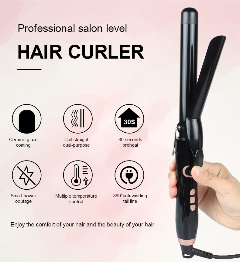Tourmaline Ceramic Hair Curler , 25mm Barrel Hair Styler Curling Wand
