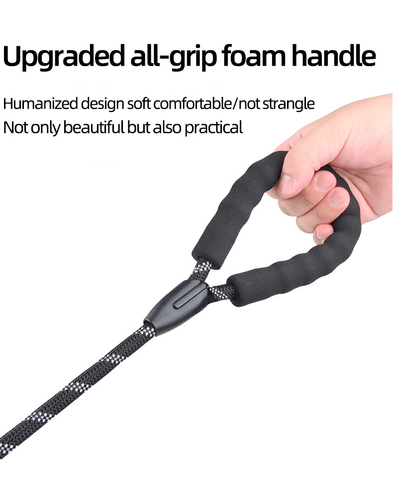 Pet Reflective Nylon Leash Explosion-Proof Flush Dog 1.5M Round Rope Foam Handle