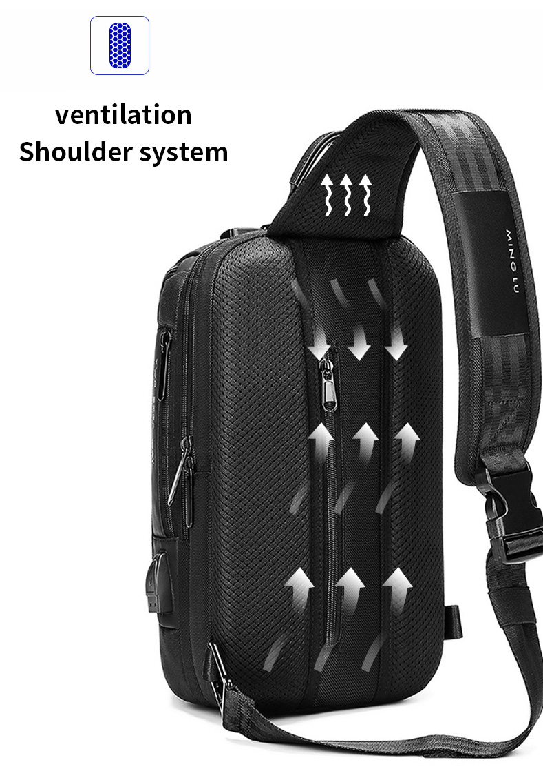 Factory new design usb men fashion travel waterproof portable men shoulder crossbody sling bag