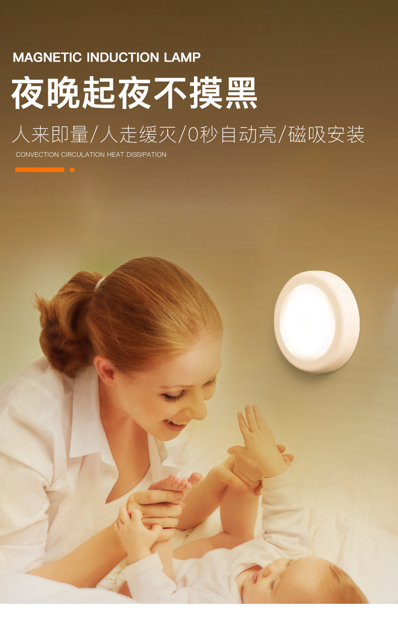 Battery Intelligent Induction Night Light Magnetic Rechargeable Under Cabinet Lighting
