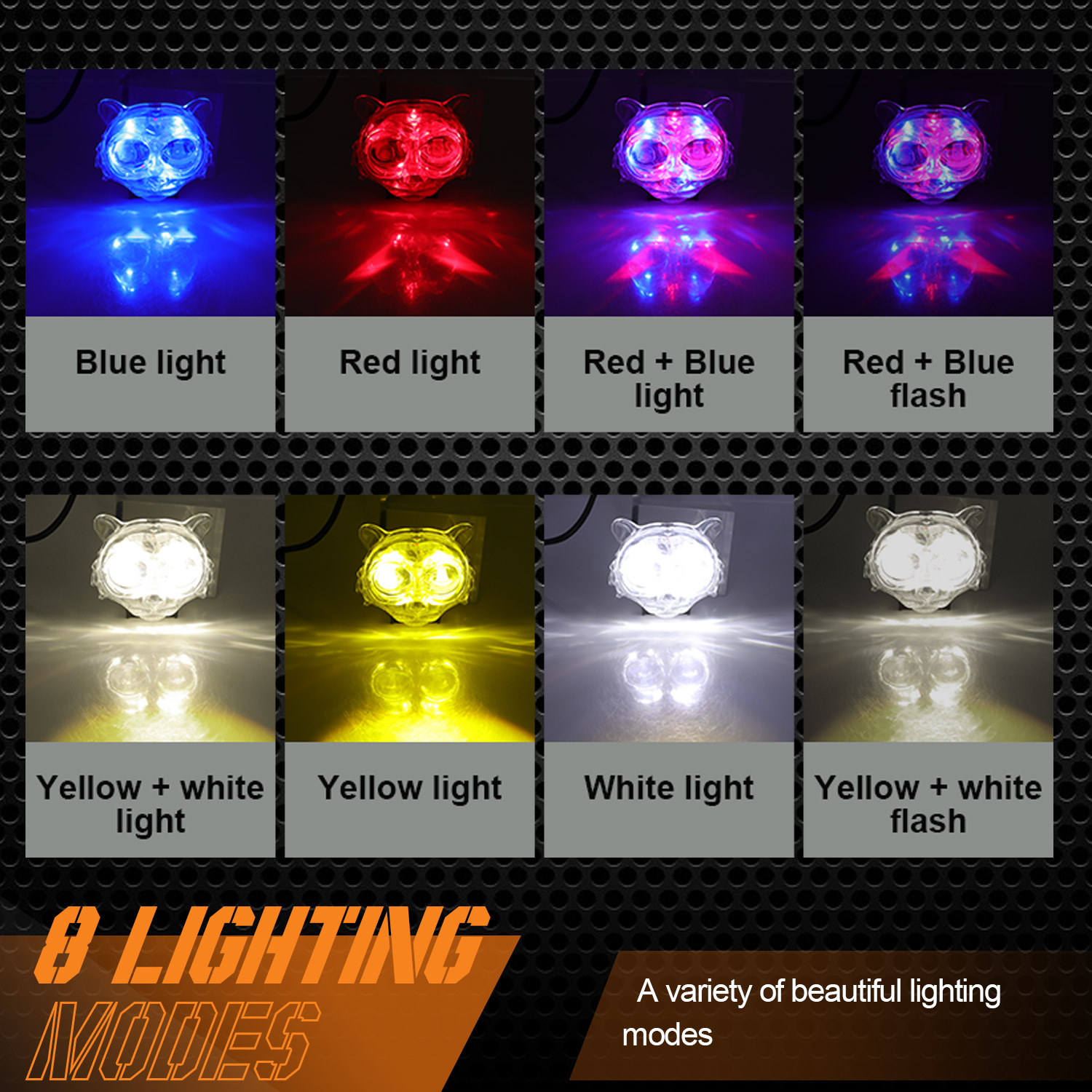Lucency Purple Pink Tiger Design Mutiple Flash Color Motorcycle Spotlight
