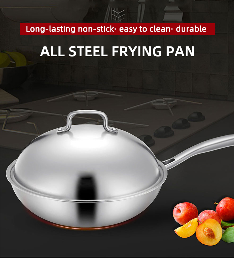 18/8 Stainless Steel Kitchen Non Stick Cooking Pot Wok With SS Lid
