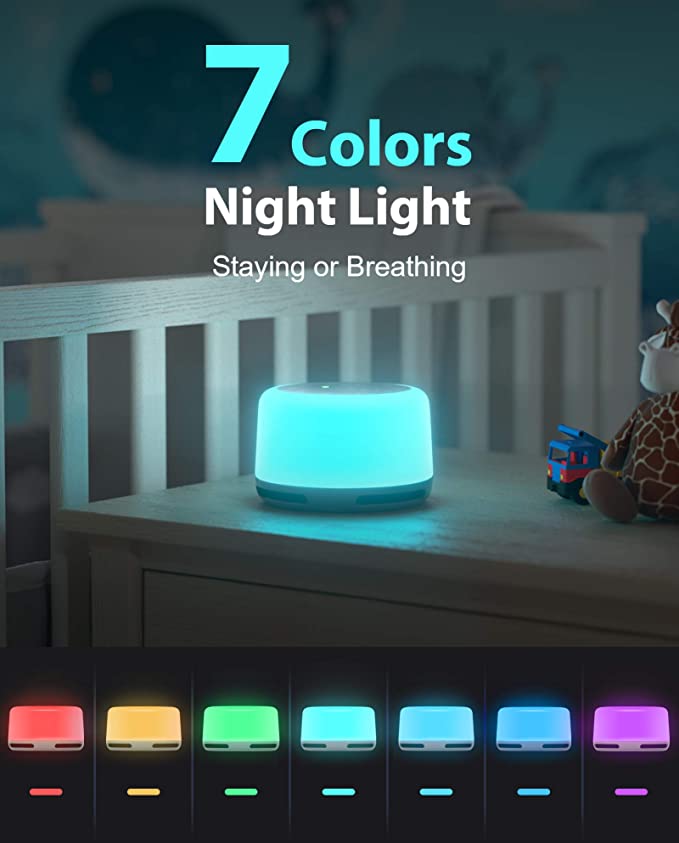 White Noise Nature Sound Sleeping Machine USB Rechargeable Sound Machine Color Night Light For Sleeping and Relaxing