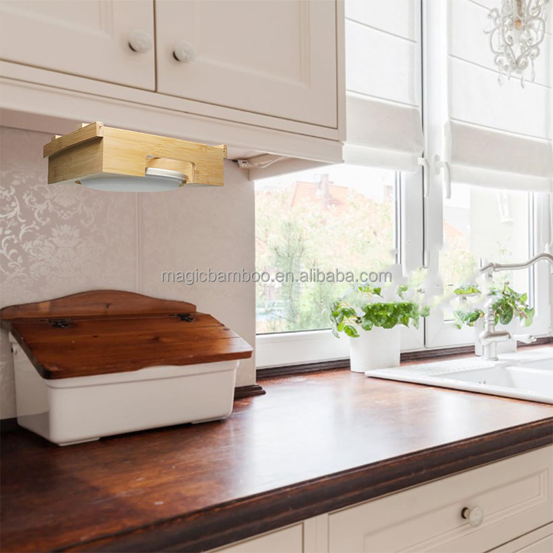 Adjustable Bamboo Kitchen Shelf Organiser Single Tier Under Cabinet Paper Plate Dispenser