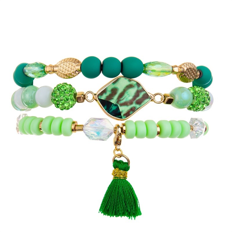 Green Crystal Beads Minimalist Stretchy Bracelet Stackable Handmade Dainty