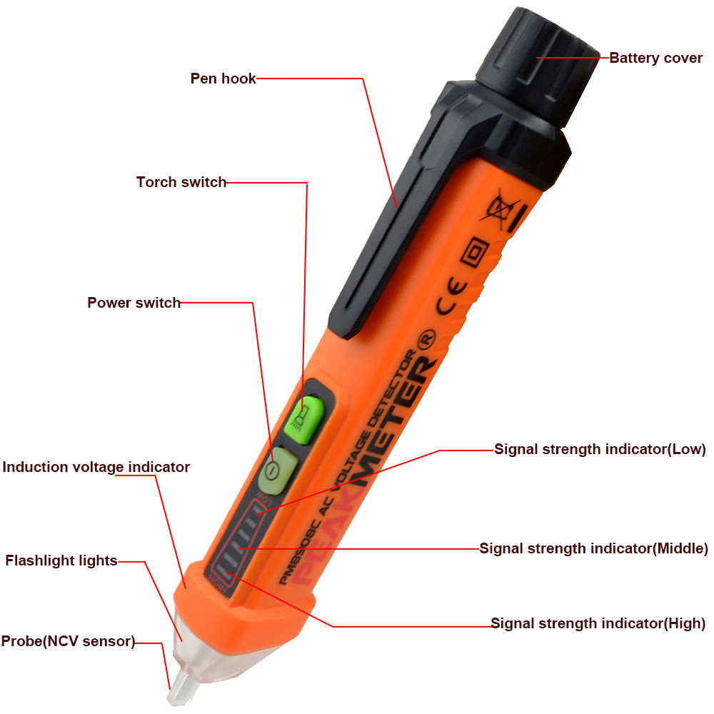 Non Contact Electronic AC Voltage Detector Pen With 3 Kinds Sound And LED Alarm
