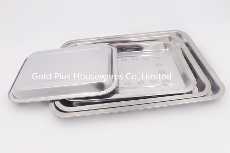 LFGB Custom Printed Stainless Steel Serving Trays Rectangle 45*35cm