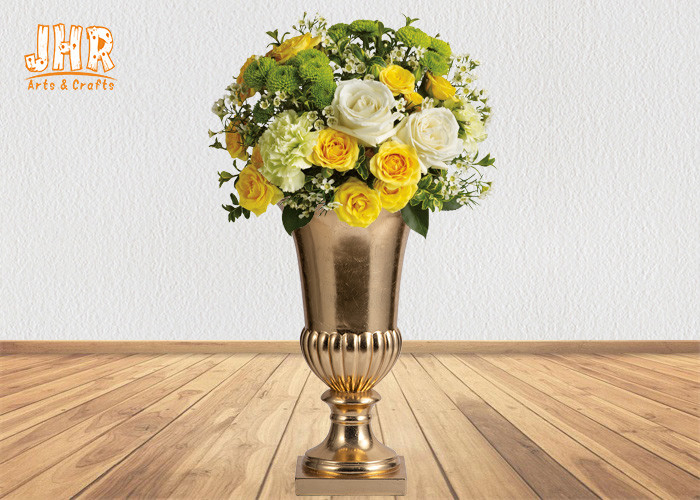 Small Table Vases Fiberglass Flower Pots Gold Leaf Plant Pots Indoor Use