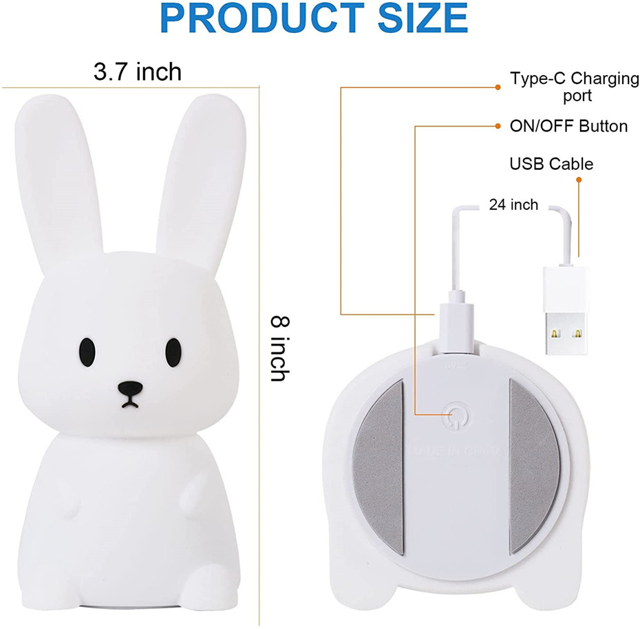 4100K LED Silicone Rabbit Night Light Touch Control For Bedroom