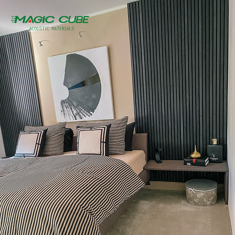 3D Model Design Wood Slat Wall Panels Black Customized For Noise Reduction