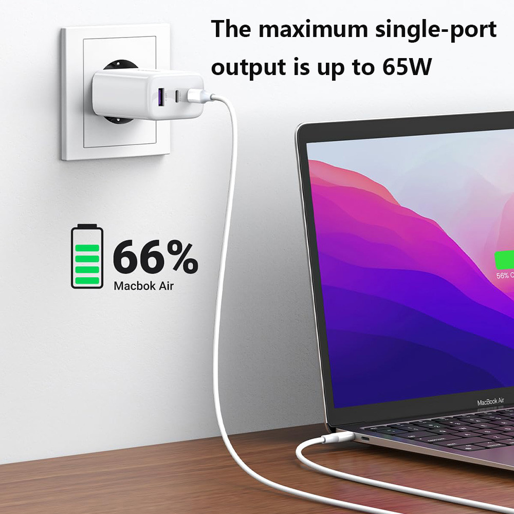 65W GaN Laptop Charger PD Fast Charge Mobile Phone QC4.0 UK US AU AR EU KC