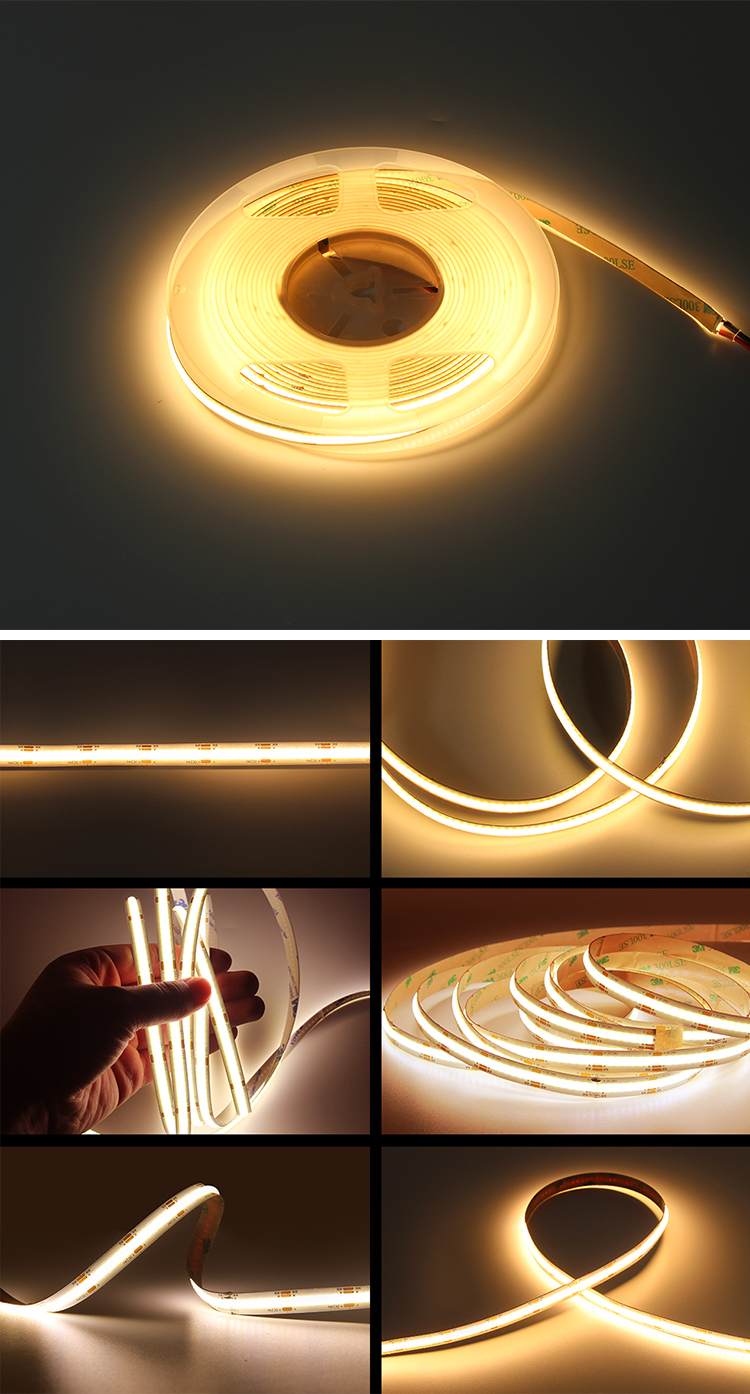 5mm Ultra Slim COB LED Strip 384LEDs/M 12V/24V High Density RA90 3000K Flexible Linear Dimmable Super Thin COB LED Tape