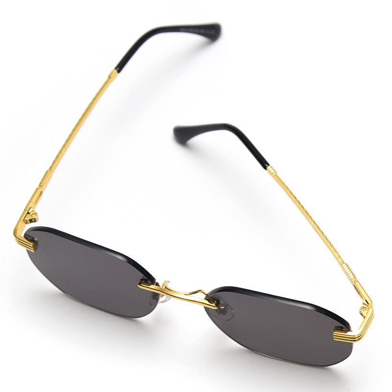 Rectangle Retro Woman Metal Frame UV400 Square Rimless Sunglasses