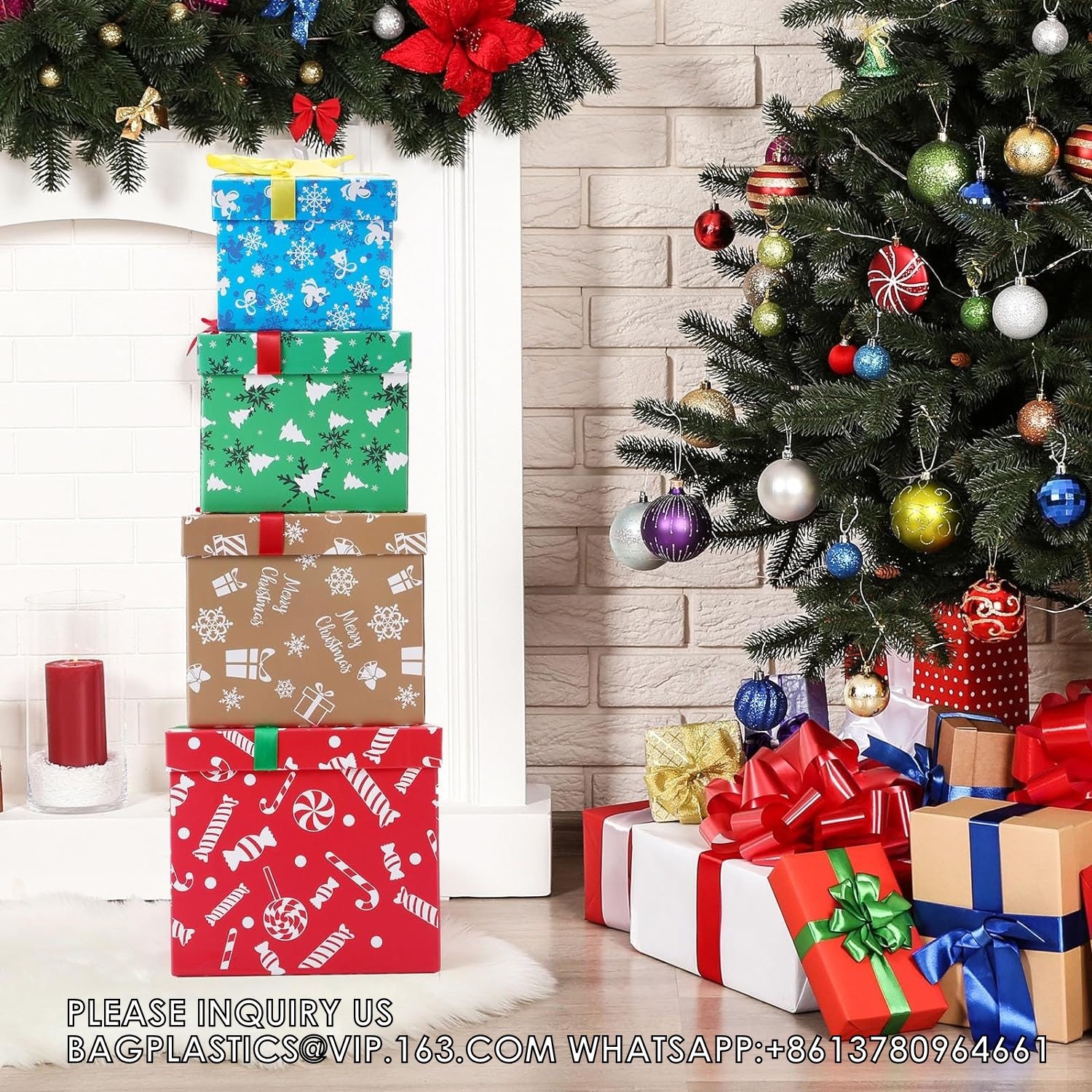 Christmas Nesting Gift Boxes Hard Xmas Stackable Boxes Candy Christmas Decorative Boxes With Lids Xmas Nested Boxes