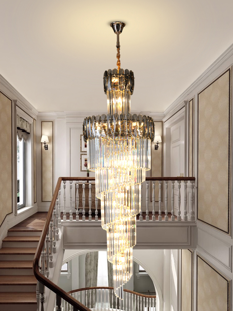 Luxury crystal chandelier for staircase spiral design modern crystal lamp(WH-NC-95)