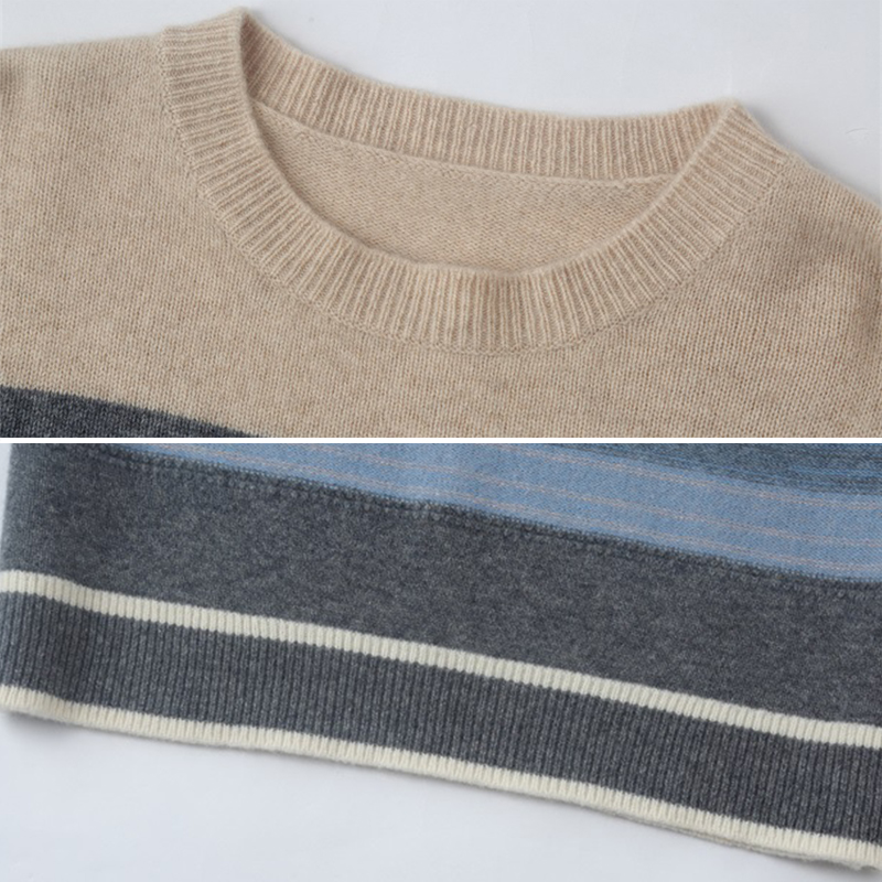 O Neck Striped Bespoke Sweaters Unisex Long Sleeve Knitted Pullover