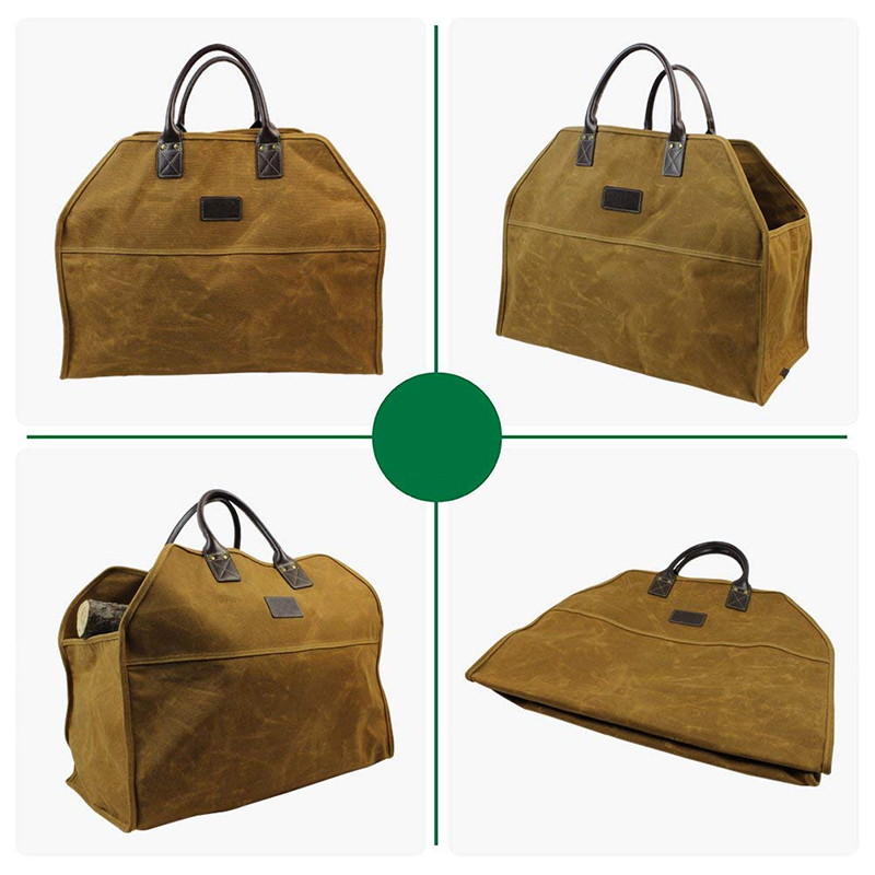 Waterproof Waxed Canvas Firewood Bag , Large Capacity Firewood Tote Bag