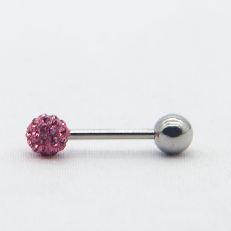Exposy Gems Ball 14mm Long Tongue Ring Bars 14 Gauge 316 Stainless Steel