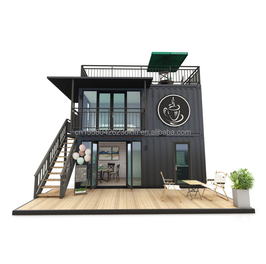 Modern Design Style Double-Storey Steel Sandwich Panel Outdoor Container Bar Coffee Shop for Food Beverage Business