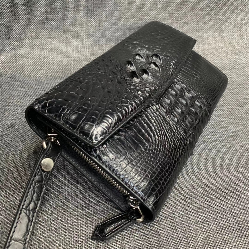 Authentic True Alligator Leather Men Wristlets Envelop Purse Genuine Exotic Crocodile Skin Male Clutch Bag
