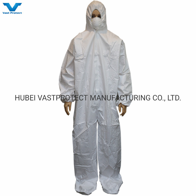 Overalls Protective Clothing Disposable Coverall with Hood, Elastic at Wrists, Waist and Ankles