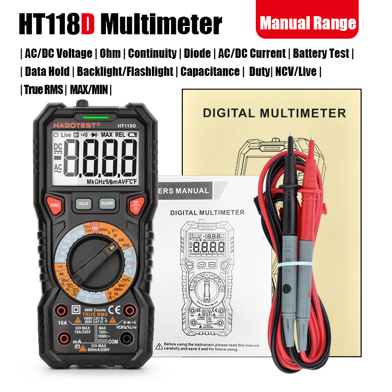 10A 1000V 600Ohm 10nF 6000 Counts AC DC Voltage Meter