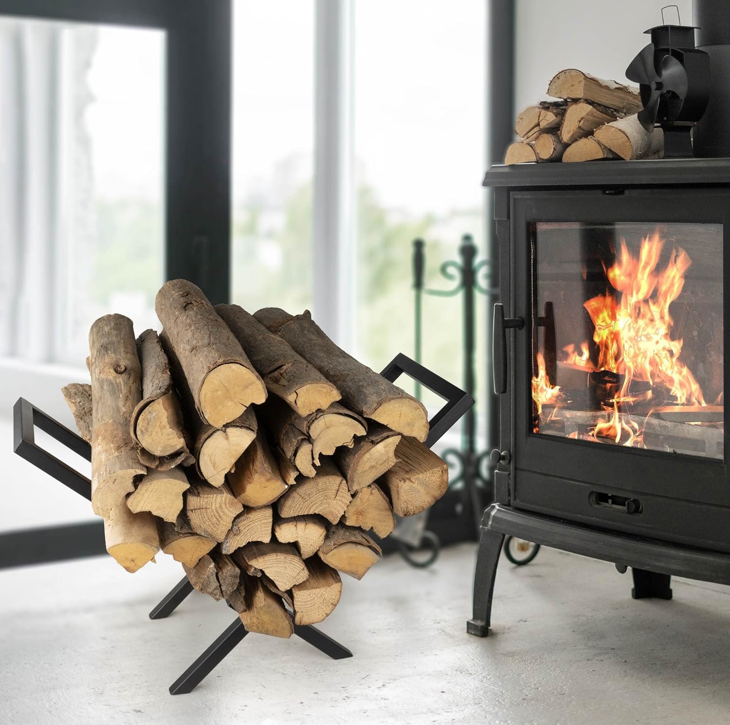 23 Inch Firewood Holder for Easy Storage and Carrying of Logs in Indoor Fireplace
