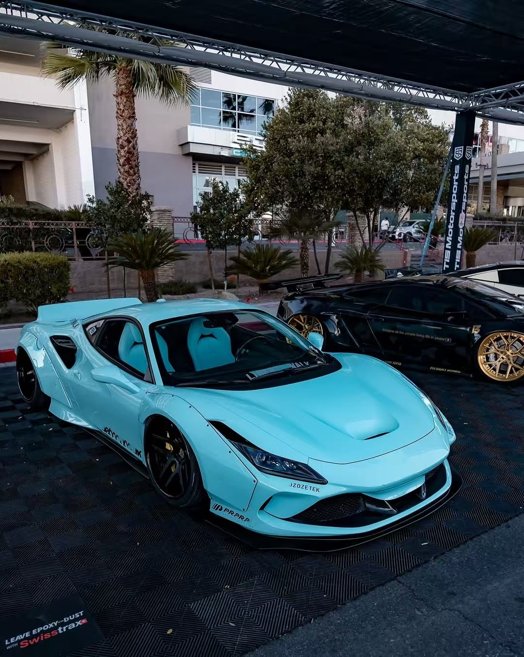 F8 Ferrari Auto Body Kit LB Style Blue Carbon Fiber Spoiler Lip Wide Body Kit Wheel Arch