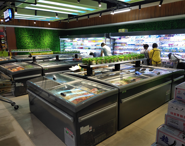 Tempered Glass Supermarket Island Freezer Combined Auto Defrost For Ice Cream