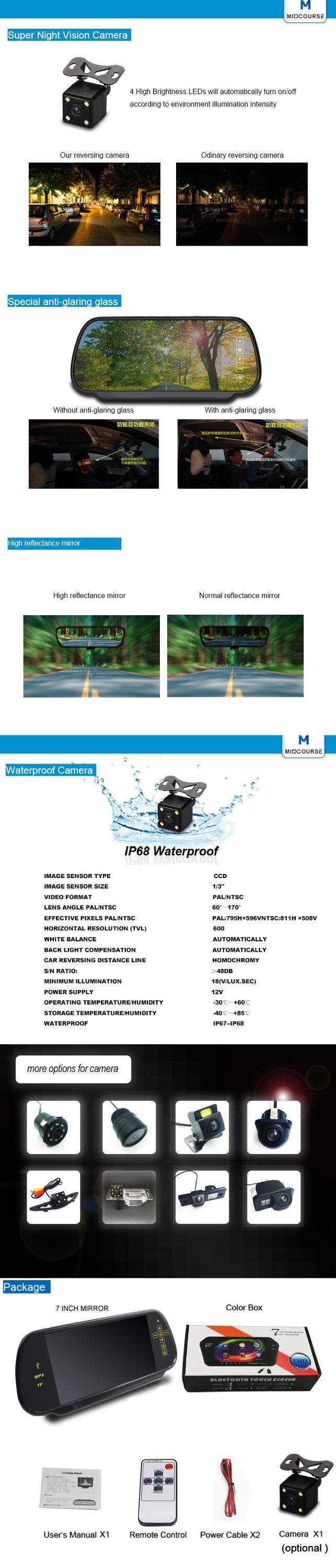 Universal 7 inch lcd car monitor for rear view mirror with mp5 / FM transmitter / USB / Bluetooth / mp3