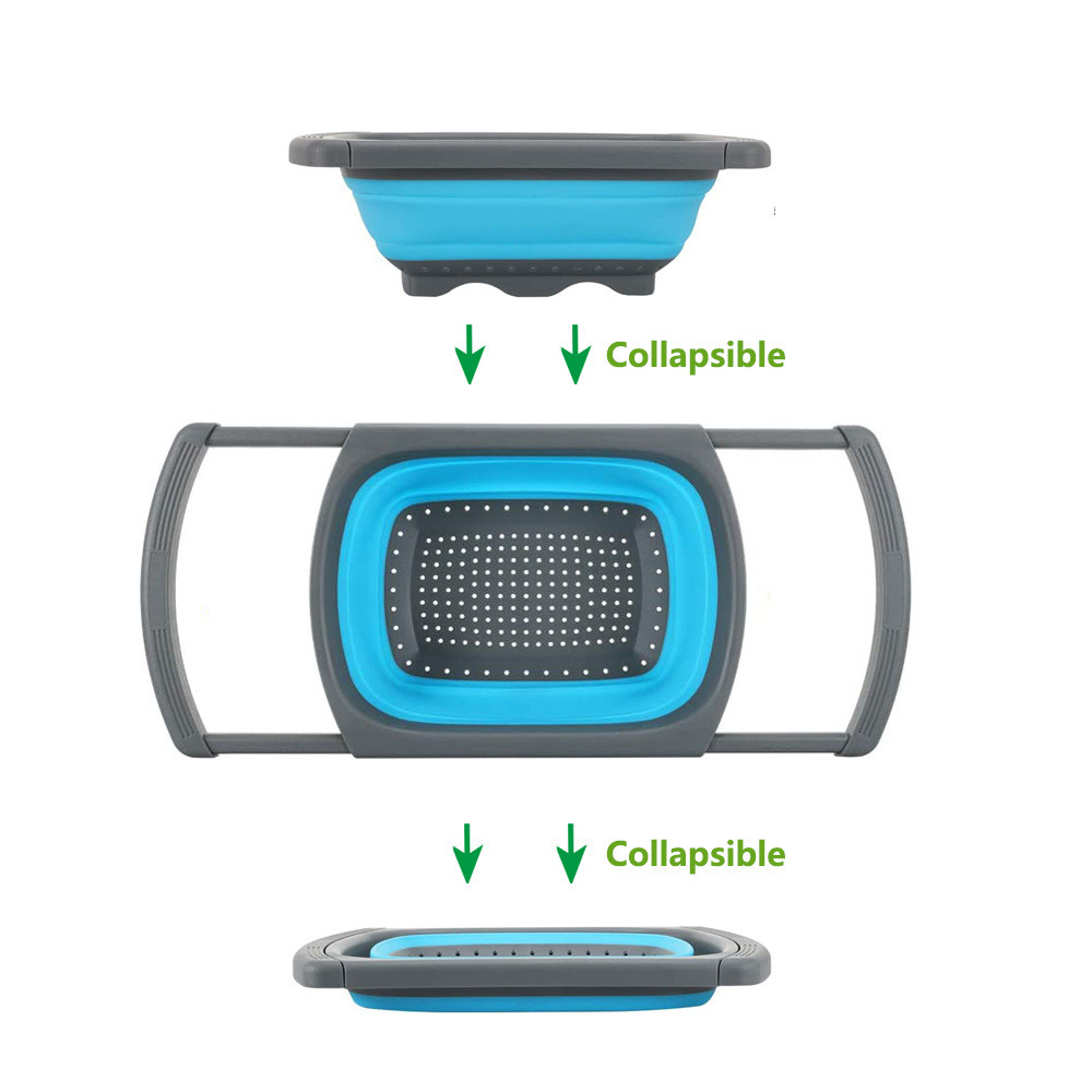 Silicone Collapsible Colander Strainer Over Sink Vegetable/Fruit Colanders Strainers (6Quart) With Extendable Handle
