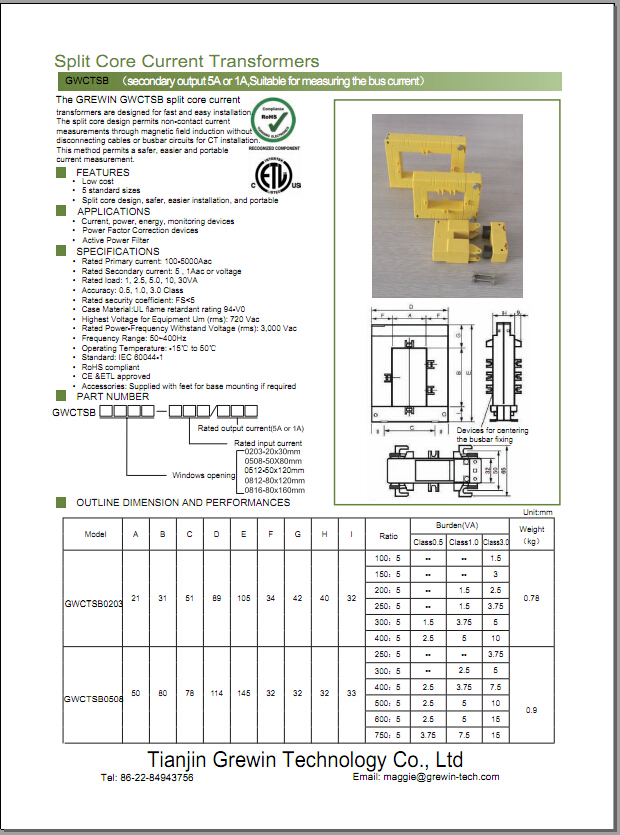 split core current tranducer/split core current transformer100:5A 150:5A 250:5A 200:1A for monitoring devices