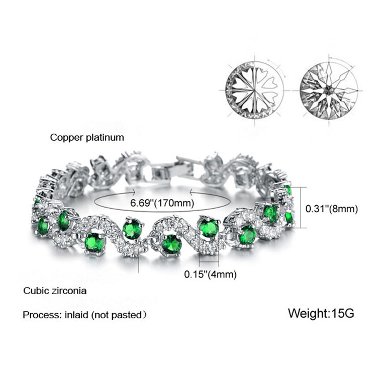 Platinum Plated Green Cubic Zirconia Tennis Bracelet for Women Jewelry (JDS931GREEN)