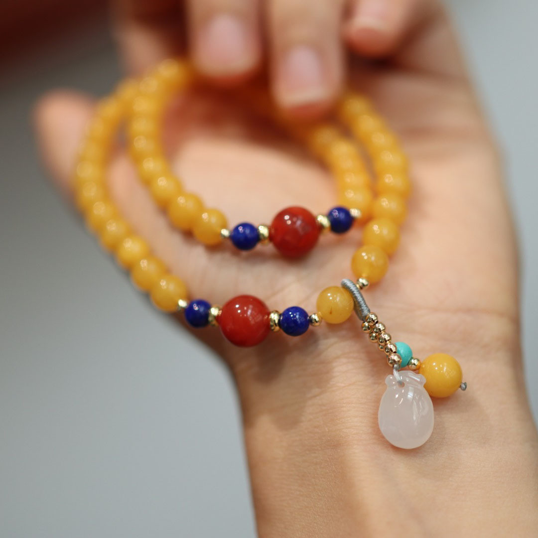 Fengshui Jewelry Bracelets Pendent Necklace Beads Muslim Chanting Beads Natural High-Quality Amber Bracelet 12mm Translucent Lucky Bracelet To Give To