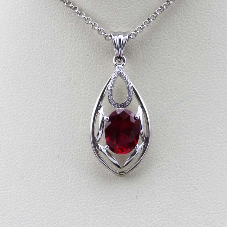 Sterling Silver Oval 7mm x 9mm Amethyst Cubic Zircon Pendant (PSJ0426)