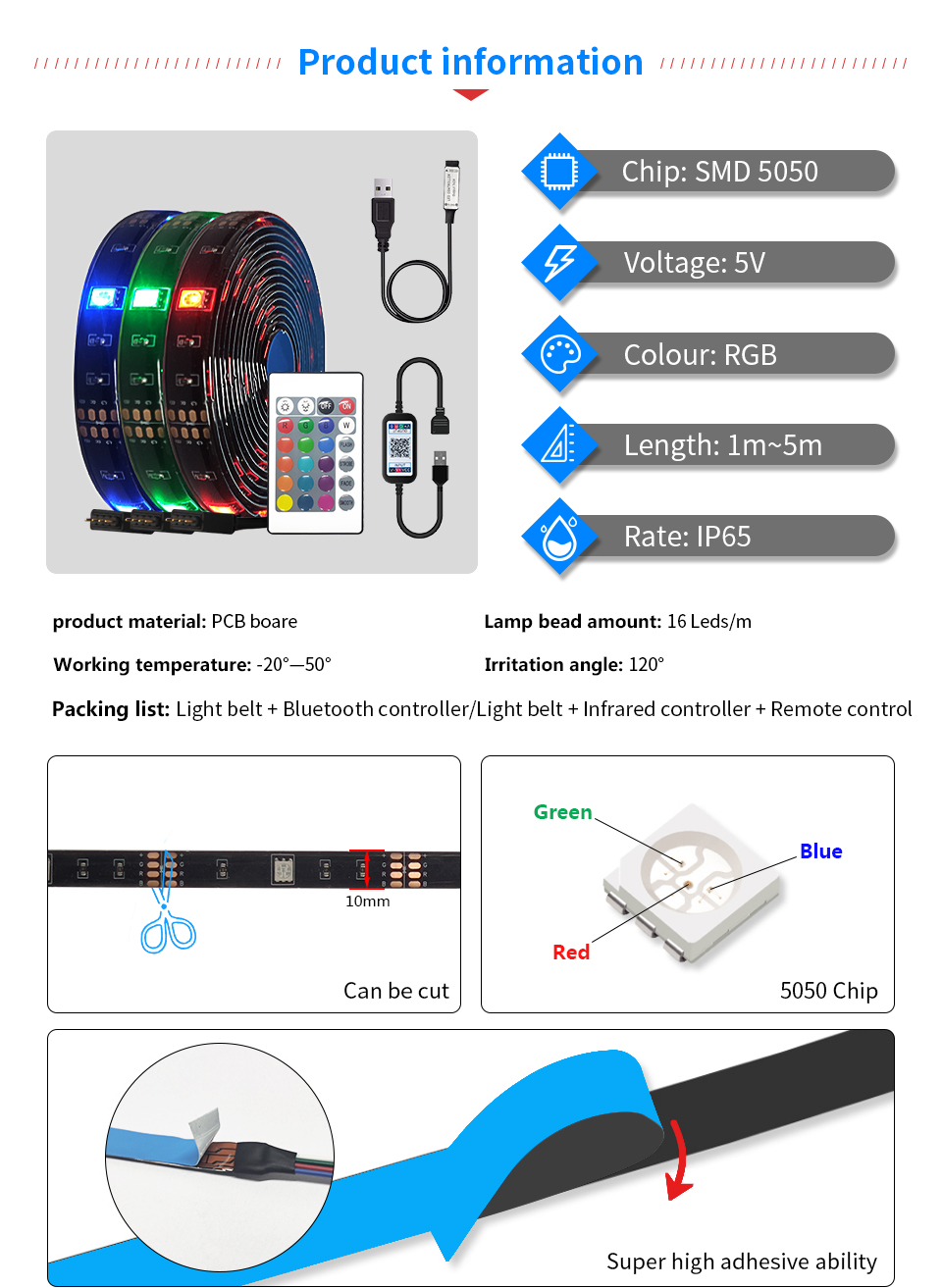TV Backlight LED RGB Strip Light 5V USB Colour Changing With Bluetooth Controller